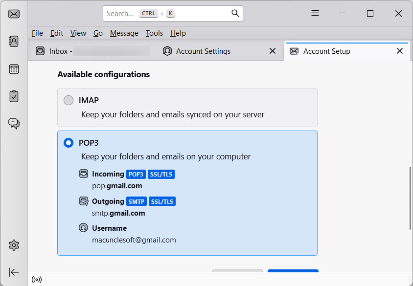 enter imap details