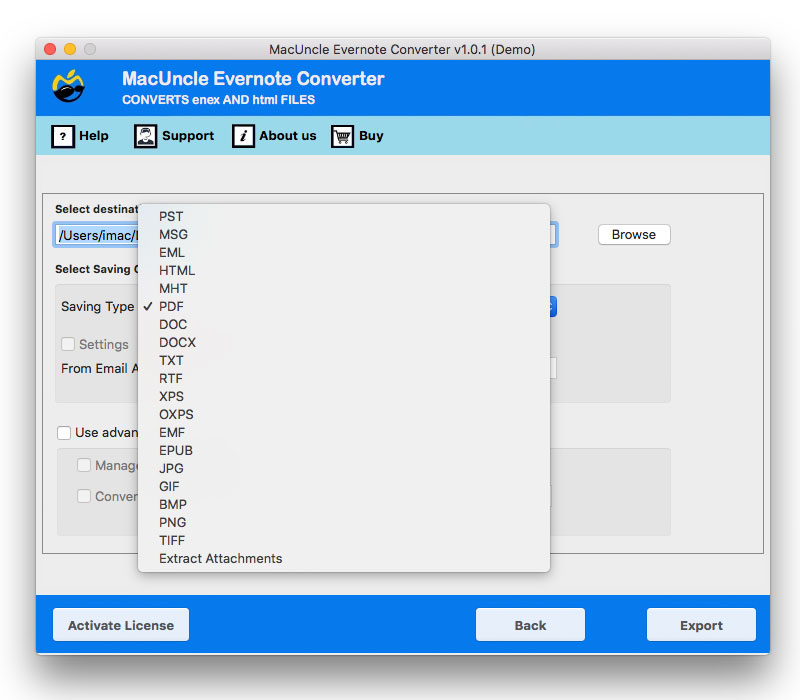 saving option export Evernote to Obsidian