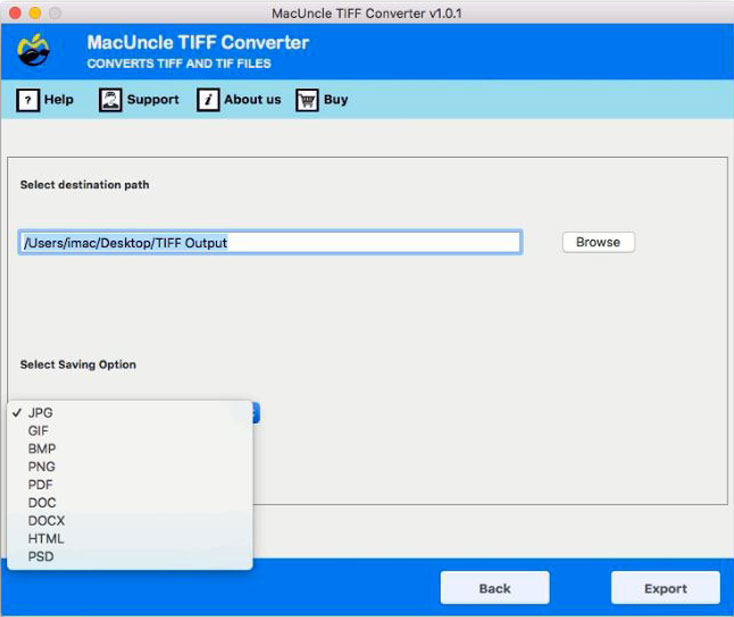 press export button to Convert TIFF to PNG