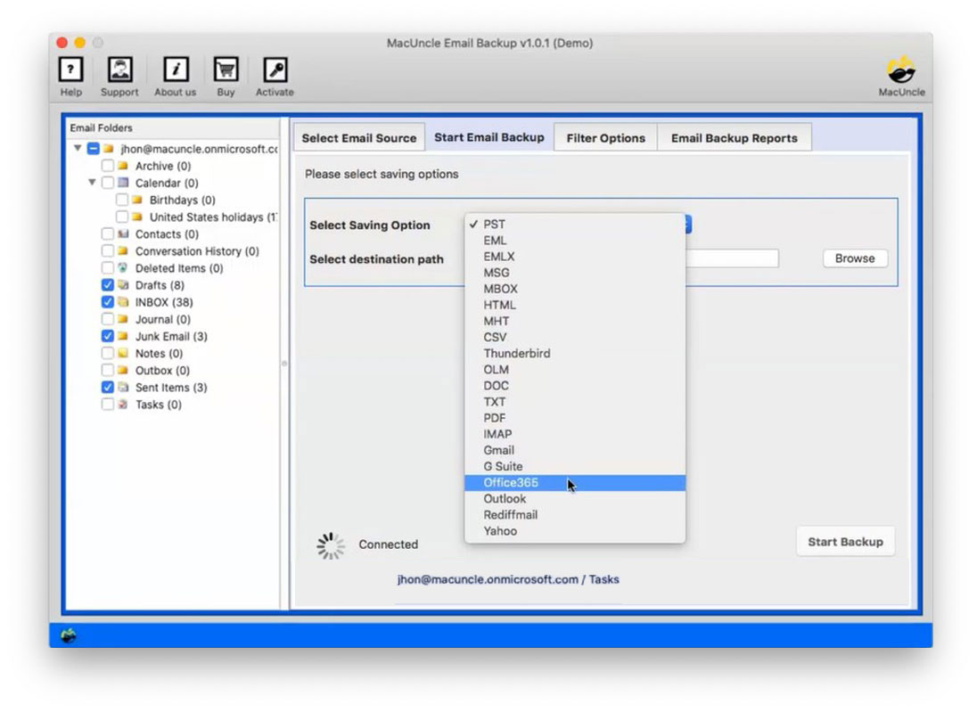 Choose O365 options