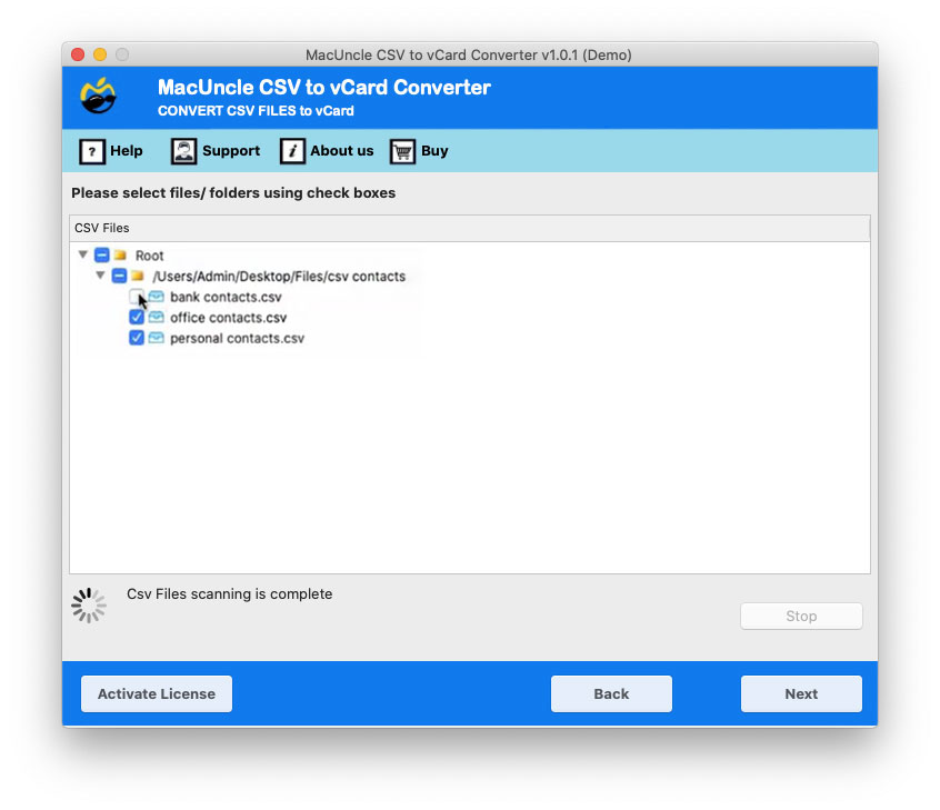 Choose Desired CSV contact files