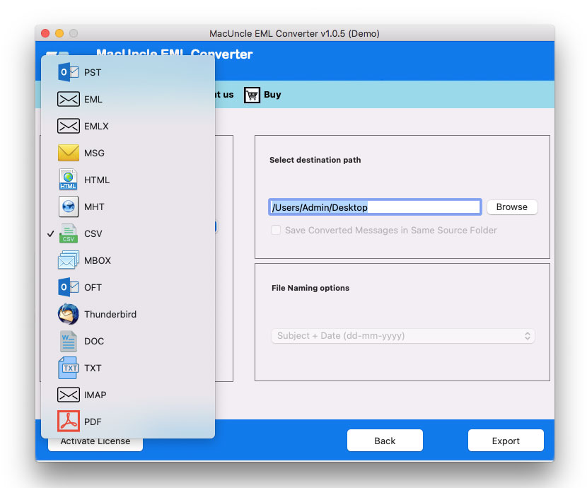 select MSG as output option