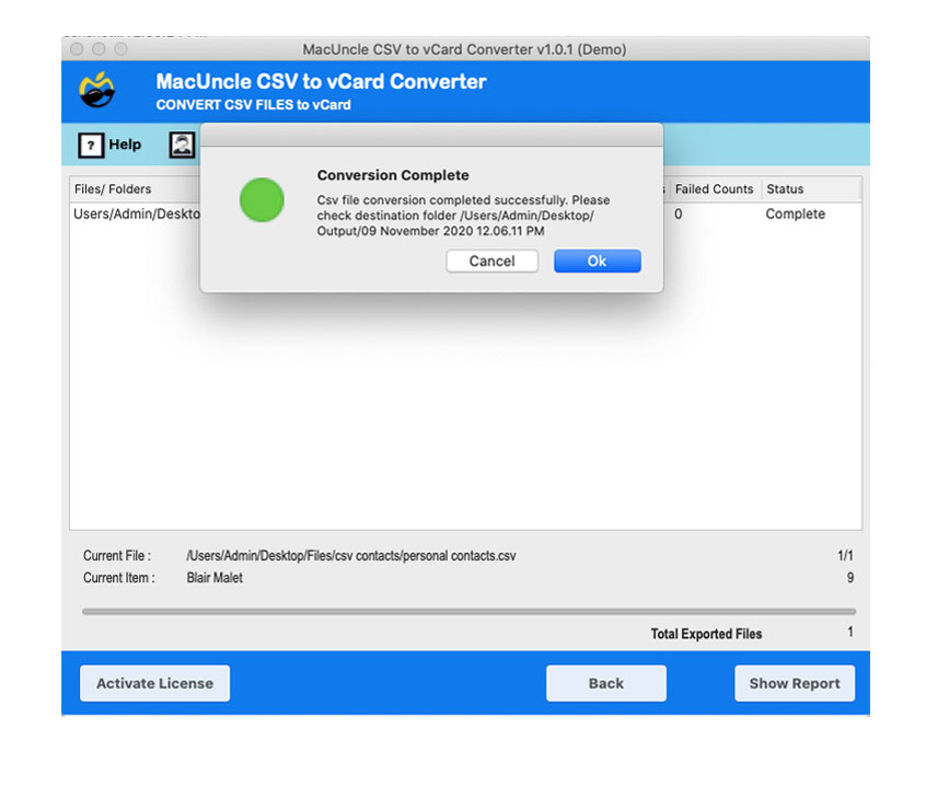 completion message