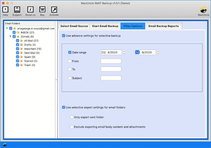 download emails from imap server selectively