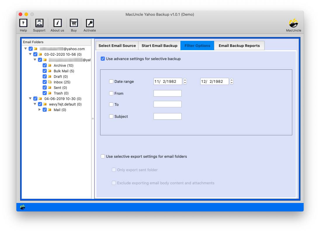 Filter option for Selectively download Yahoo mail to Thunderbird