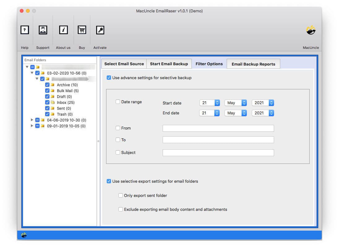 To selectively delete emails from Rackspace use filter option