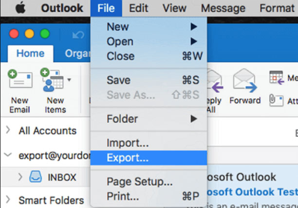 go to export option