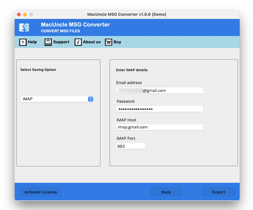 Select IMAP and enter the details