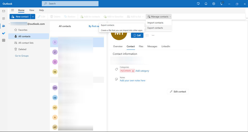 export contacts