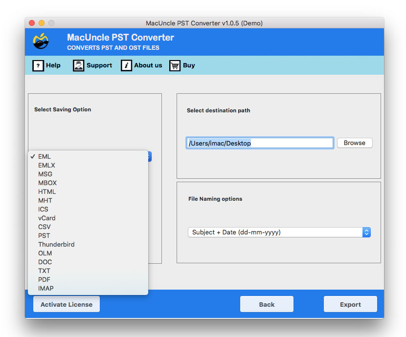 Choose CSV to export Outlook Contacts to CSV