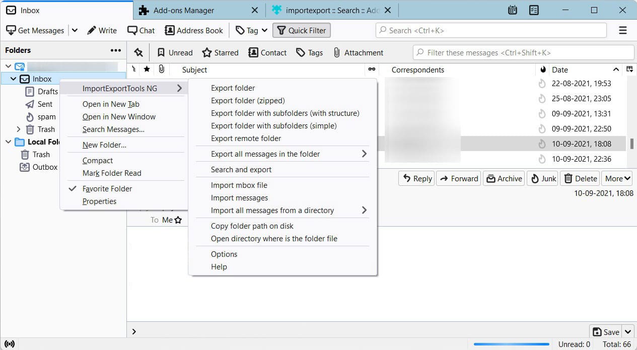 use the importexporttools in thunderbird