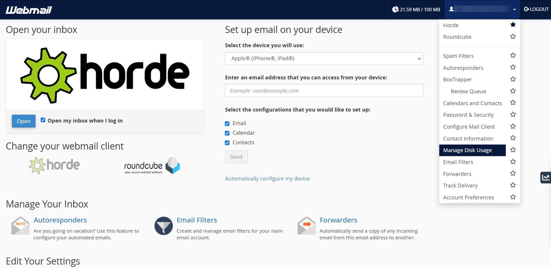 Webmail interface