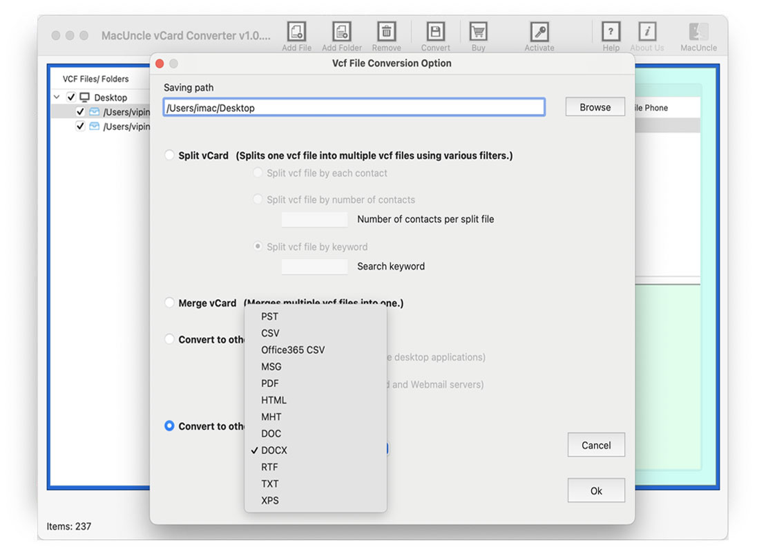 choose csv to export android contacts to outlook