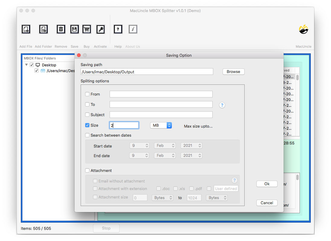 Splitting Option to Split MBOX to individual messages