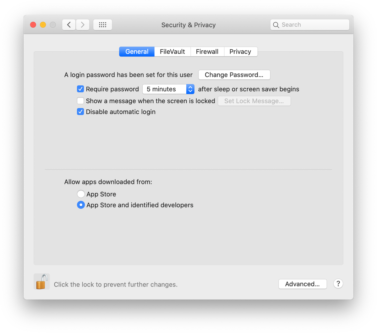 change security preference