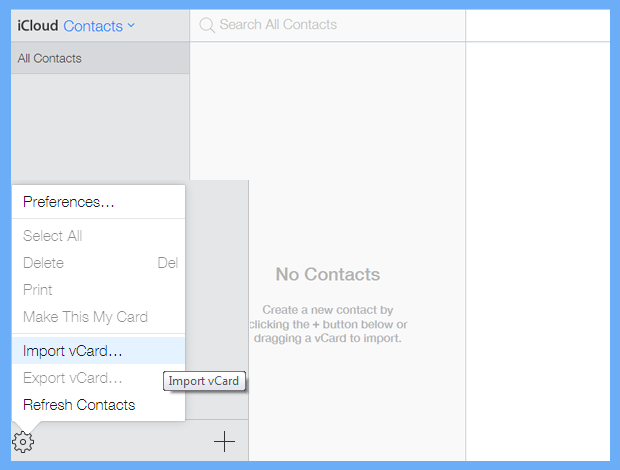 from setting select Import vcard